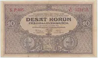Československo, 10 Koruna 1927, série P, tisk O+R Pardubice, Hej.22aP