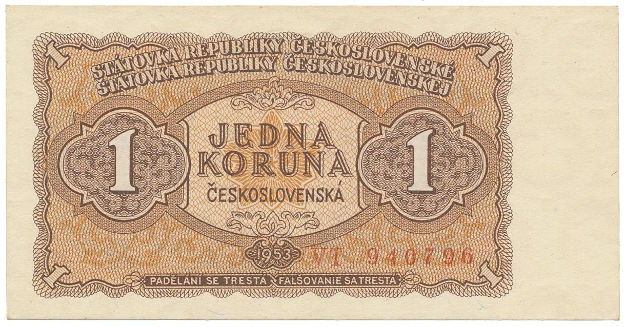 Československo, 1 Koruna 1953, tisk Praha, série VT, Hej.89b1