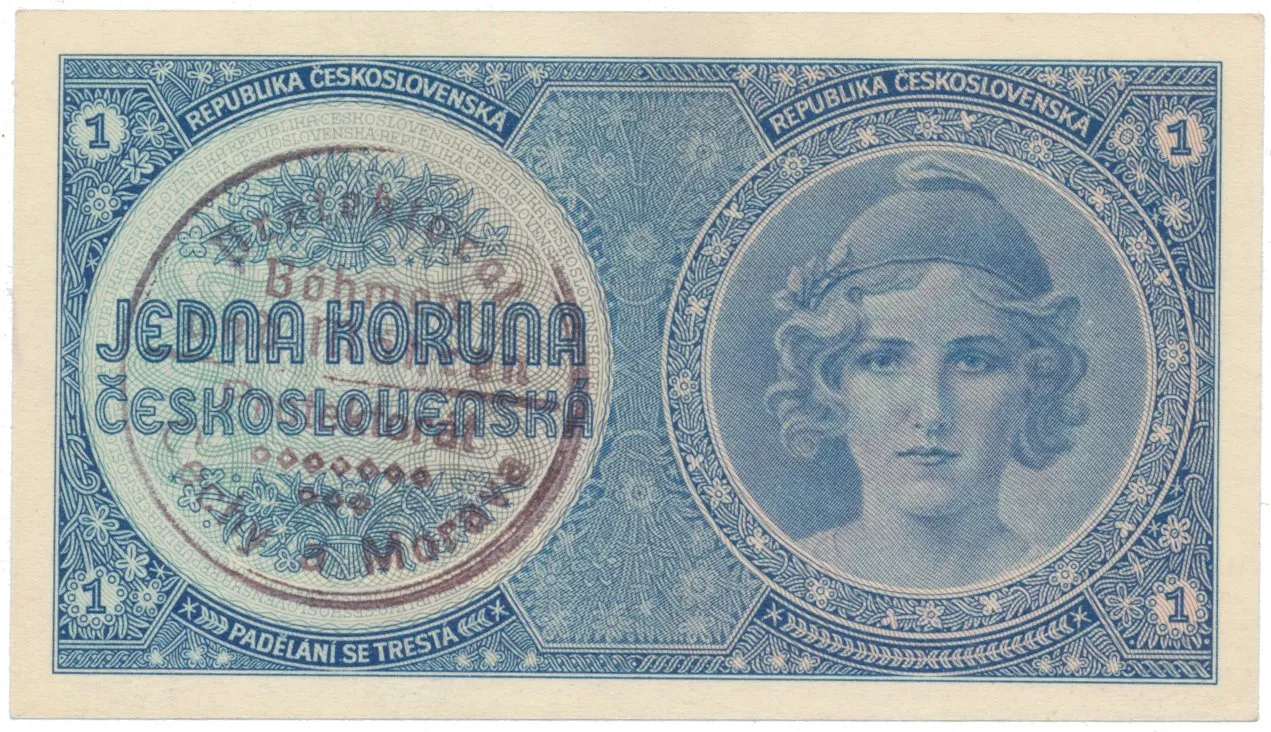 1 Koruna b.d. (1938/1940), ruční razítko, Hej.28a