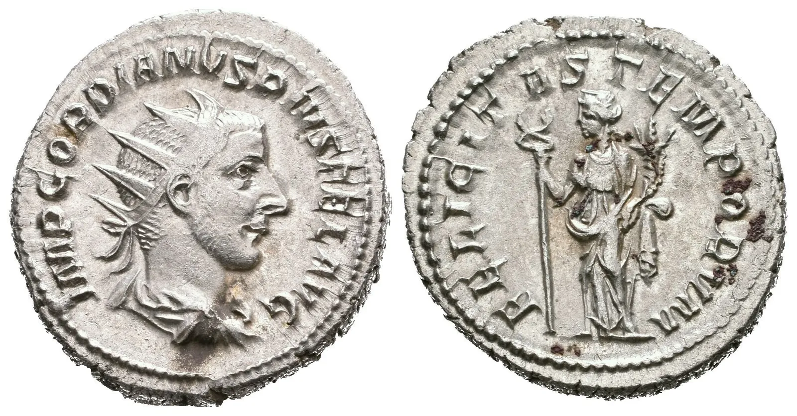 Antoninian, 243 - 244, Rv: FELICITAS TEMPORVM, stojící Felicitas zleva drží dlouhý — 1