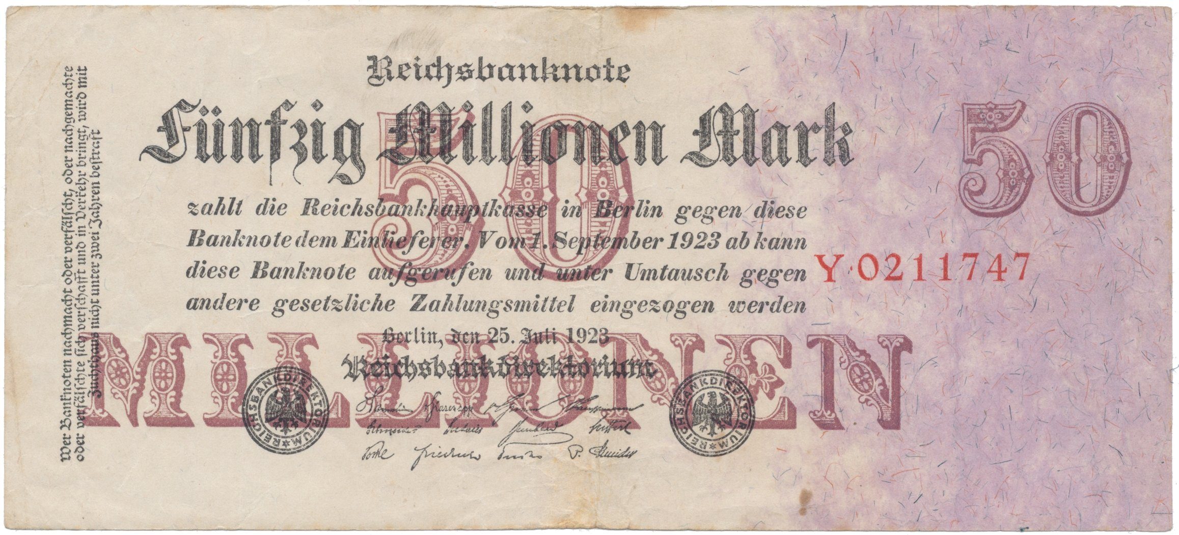Německo, 50 Millionen Mark 1923, Ro.97a