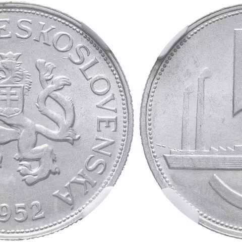 5 Koruna 1952 - nevydaná, etue NGC, hodnocení MS 63, luxusní zachovalost_R!