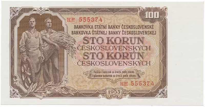 Československo, 100 Koruna 1953, tisk Praha, série HH, Hej.95b