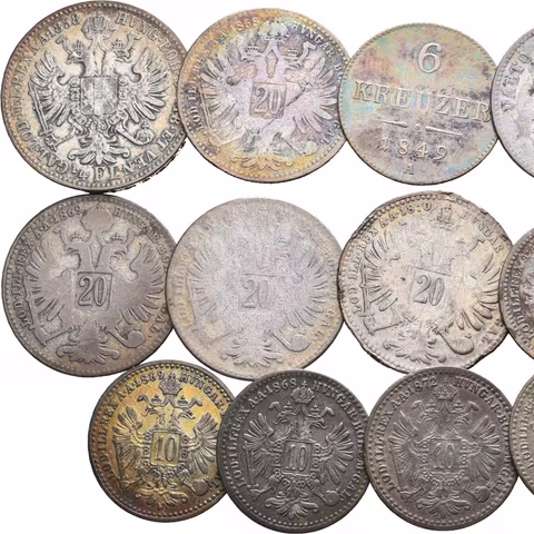 Soubor stříbrných mincí 6 Krejcar 1849 A, 20 a 10 Krejcar 1868 - 1872,