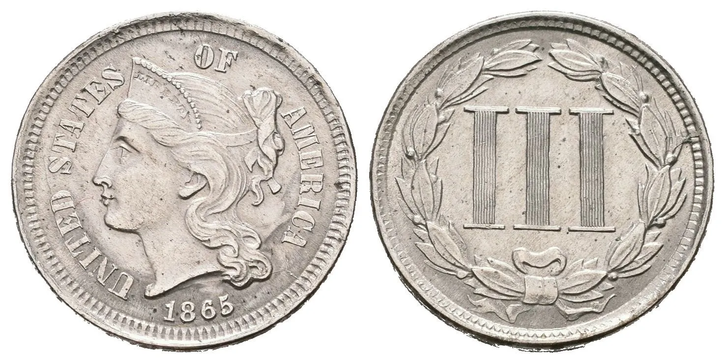 3 Cent 1865 (Ni), KM.95, pěkná zachovalost — 1