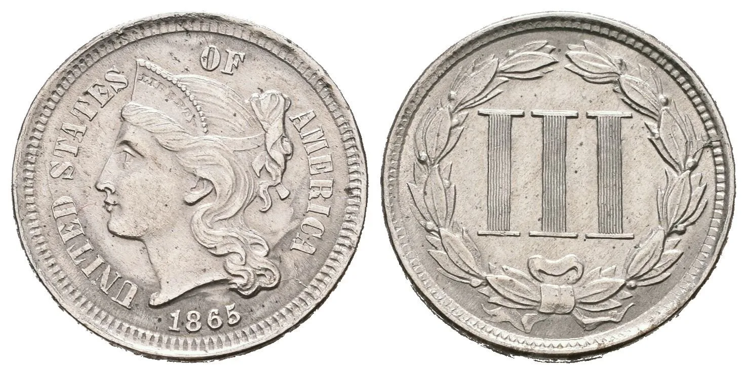 3 Cent 1865 (Ni), KM.95, pěkná zachovalost — 1
