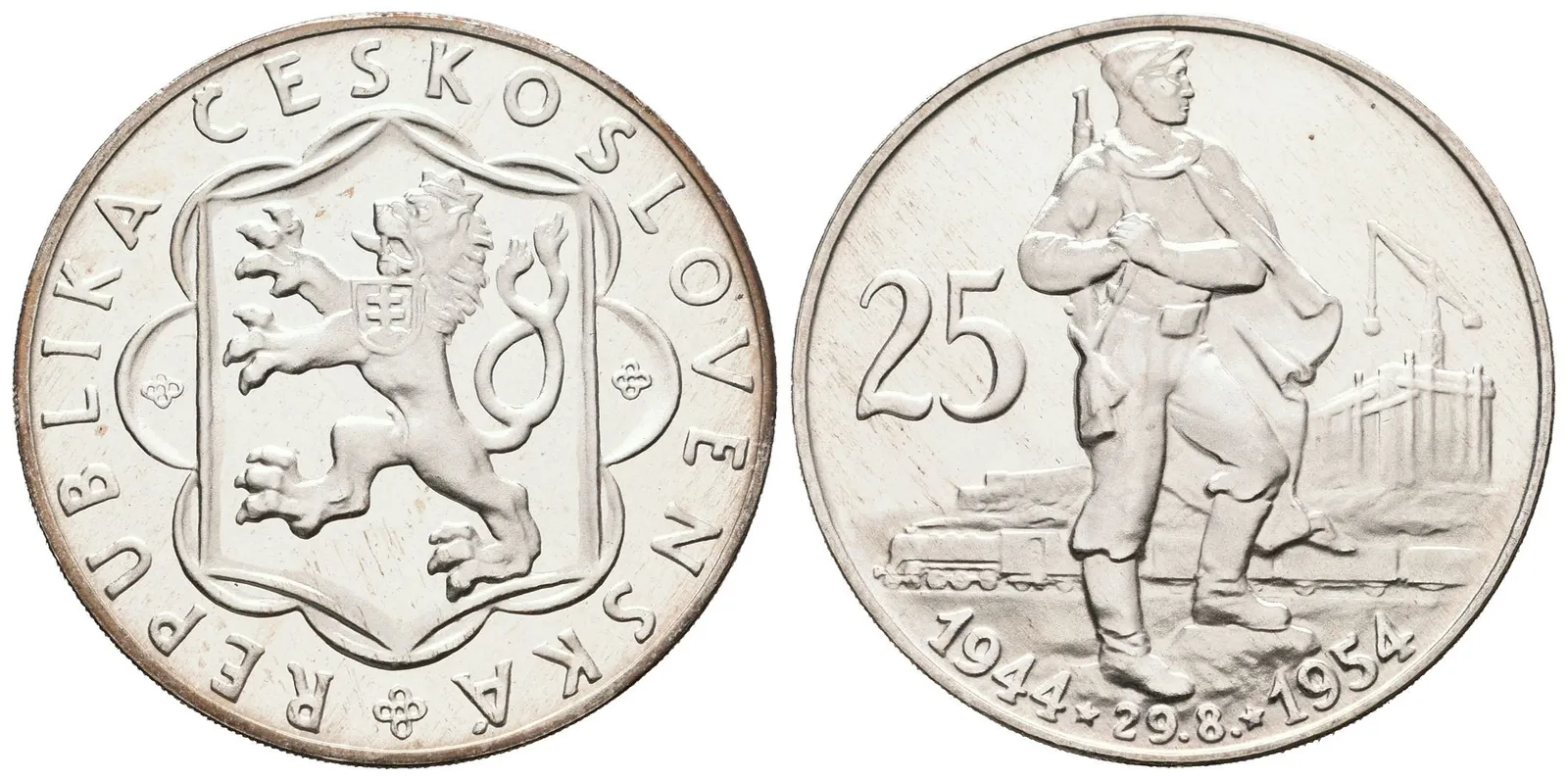 25 Kčs 1954 - 10. výročí SNP, PROOF, původní etue