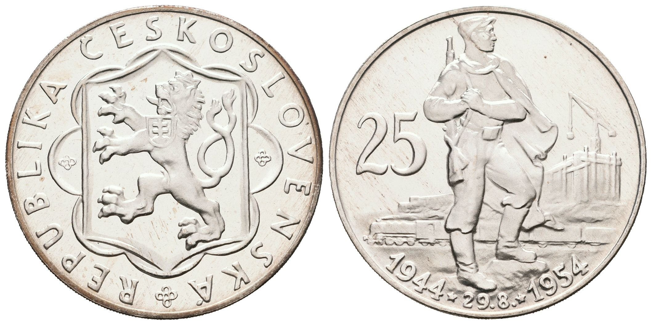25 Kčs 1954 - 10. výročí SNP, PROOF, původní etue