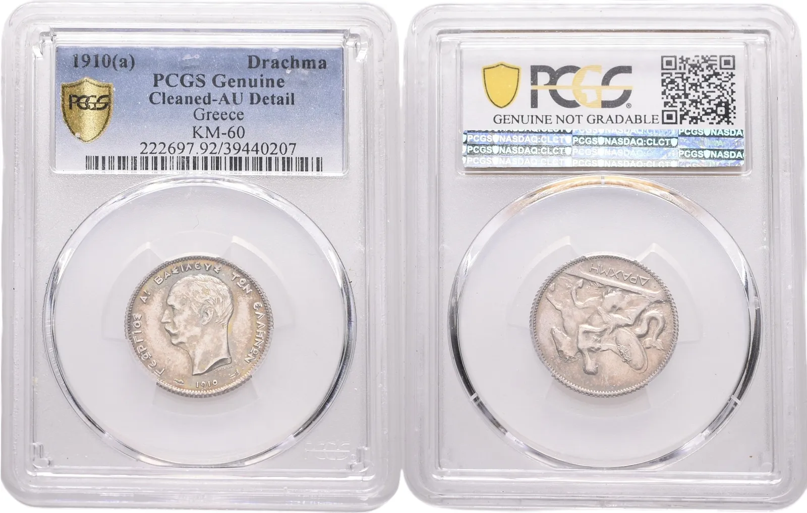 Řecko, Drachma 1910, PCGS AU Detail