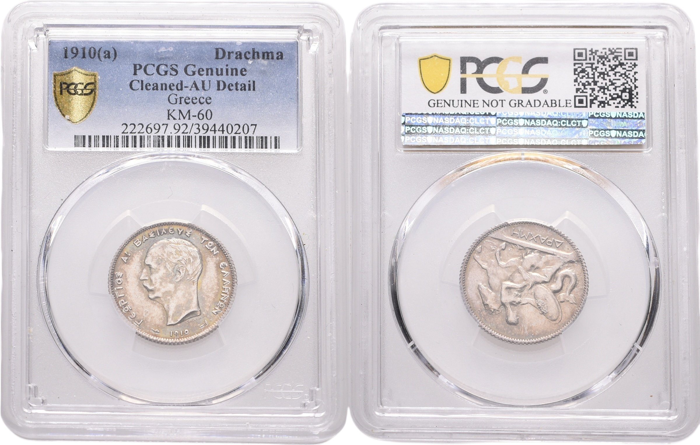 Řecko, Drachma 1910, PCGS AU Detail