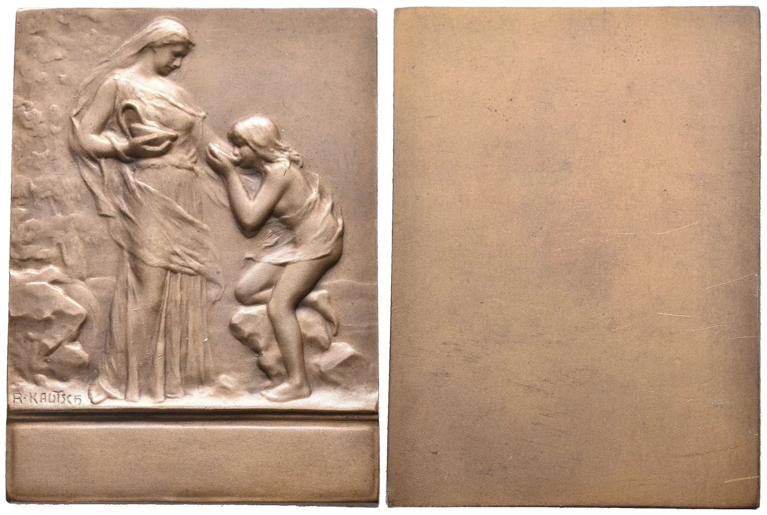 AE Plaketa b.l. - Dvě dívky. Pat. bronz 57 x 42 mm, původní etue — 1