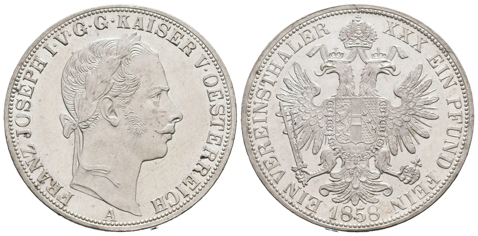 Tolar spolkový 1858 A, krásná zachovalost, lesk, patina, — 1