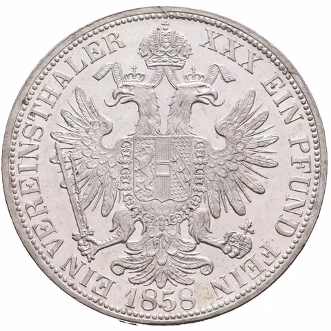 Tolar spolkový 1858 A, krásná zachovalost, lesk, patina,