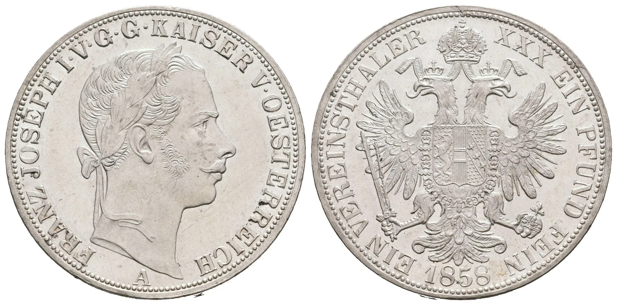 Tolar spolkový 1858 A, krásná zachovalost, lesk, patina, — 1
