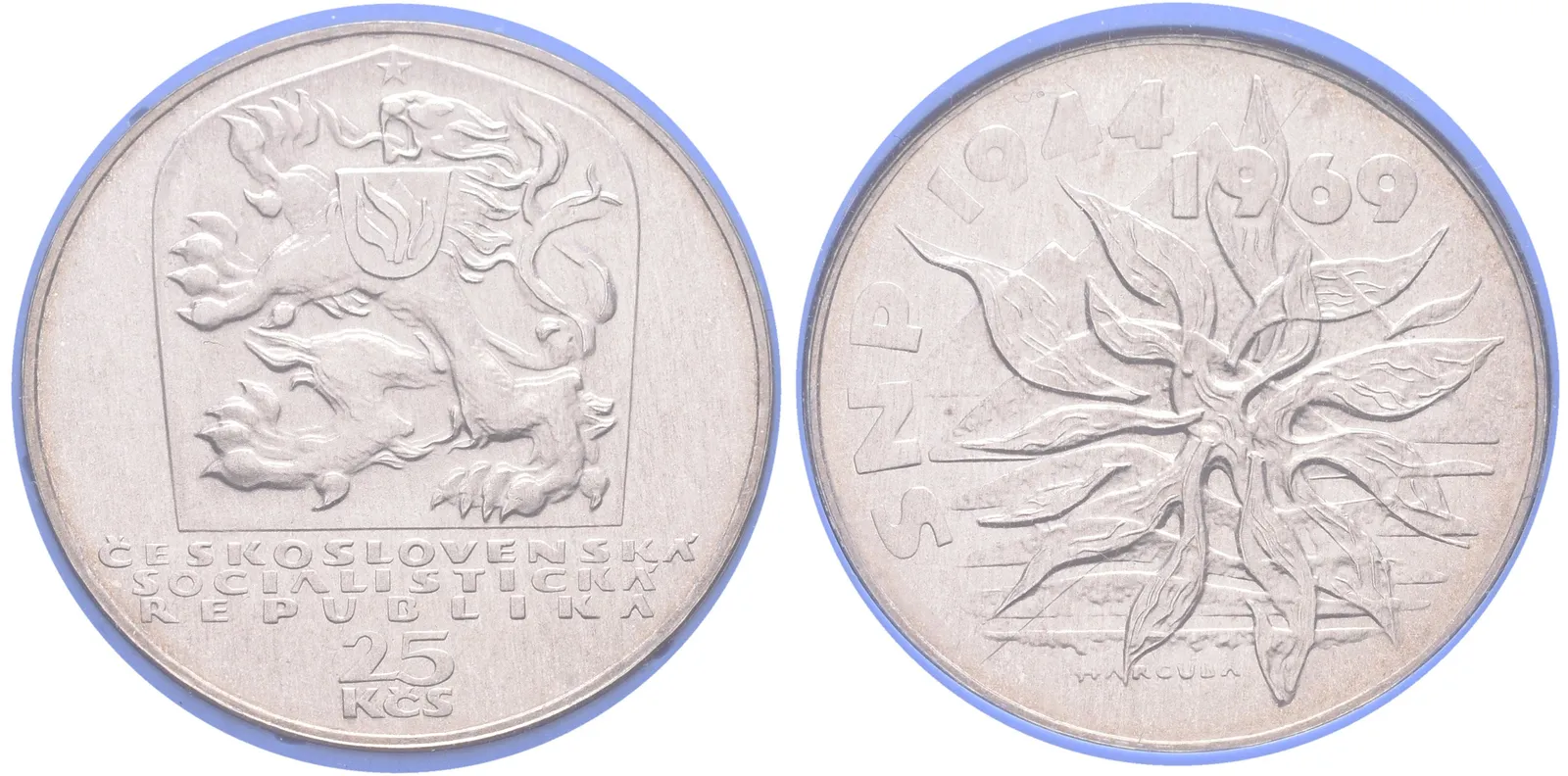25 Kčs 1969 - 25. výročí SNP, PROOF, původní krychlová etue
