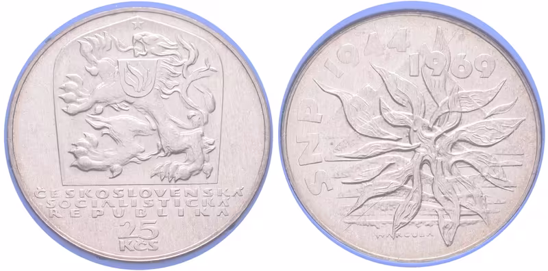 25 Kčs 1969 - 25. výročí SNP, PROOF, původní krychlová etue