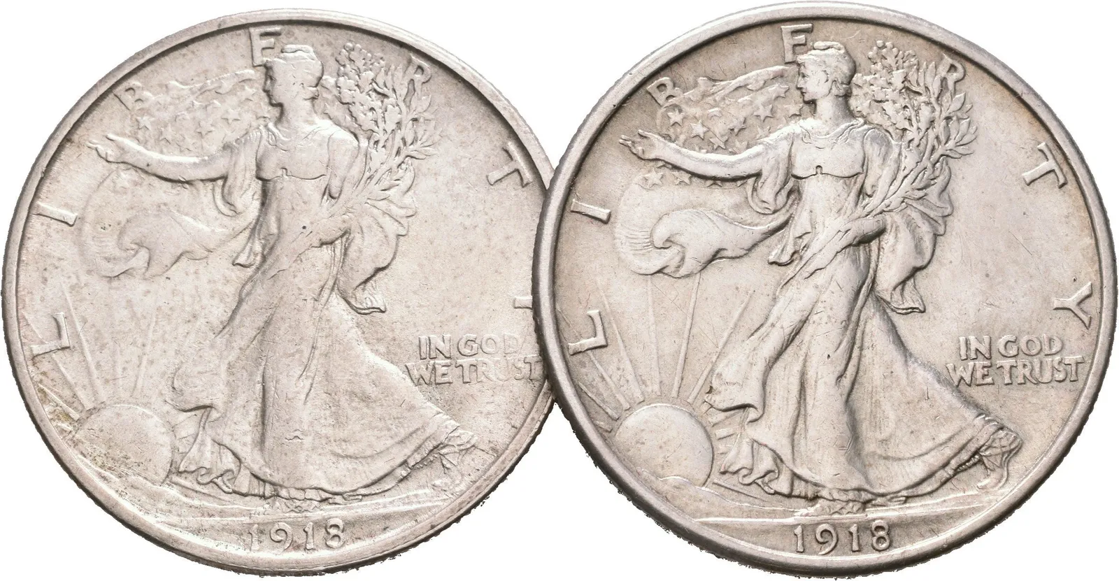 1/2 Dollar 1918, 1918 S, KM.142, pěkná zachovalost, patina, rysky_2 ks — 1