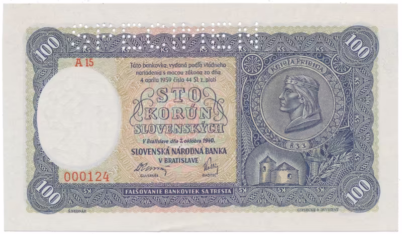 100 Koruna 1940, I. vydání, série A 15, Hej.48a2.S1