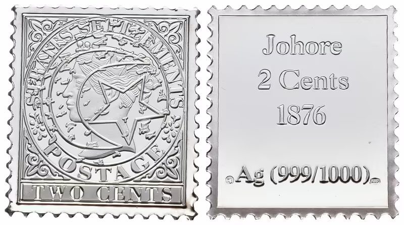 Stříbrná známka - Johor 1876 - 2 centy - Ag 6 g - 999/1000
