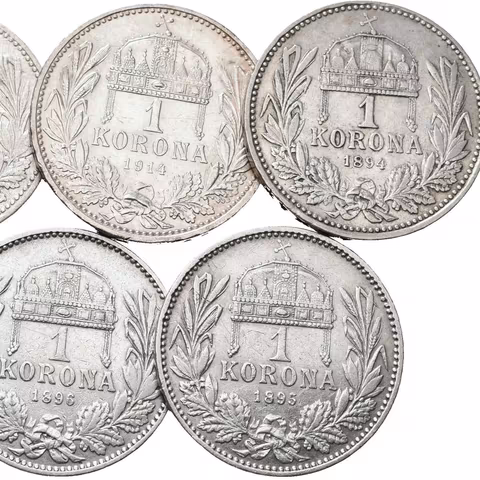 Soubor mincí - 1 Koruna 1893, 1894, 1896, 1912, 1914, 1915 a 1916,