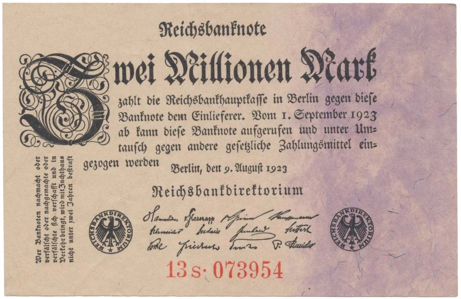 Německo, 2 Millionen Mark 1923, Ro.102c
