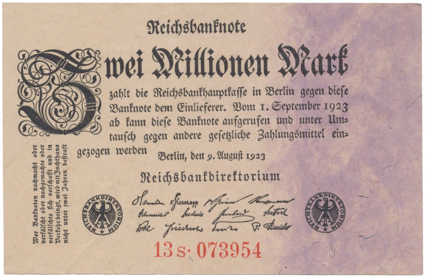 Německo, 2 Millionen Mark 1923, Ro.102c