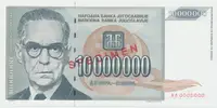 Jugoslávie, 10.000.000 Dinara 1993, anulát AA 0000000, razítko SPECIMEN, P.122