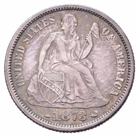 Dime 1873, KM.105, pěkná zachovalost, patina, zbytky lesku