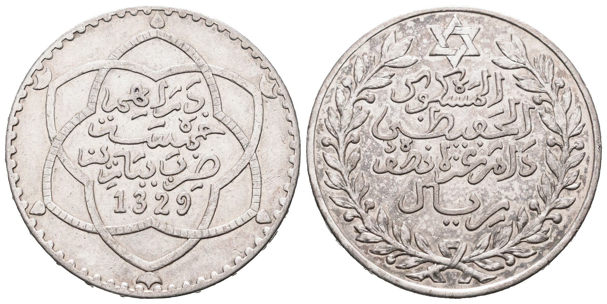 Maroko, 5 Dirham AH 1929 (AD 1911)