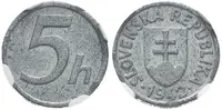 5 Haléř 1942, vzácný, NGC MS 63