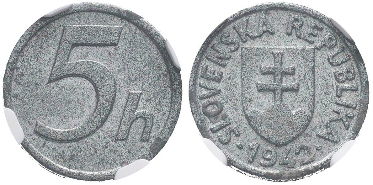 5 Haléř 1942, vzácný, NGC MS 63