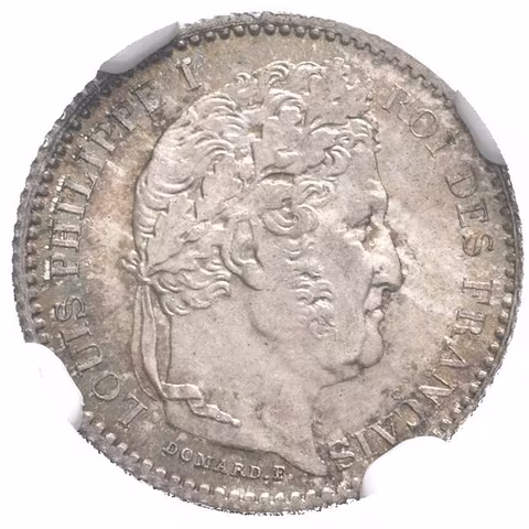 25 Centimes 1847 A, KM.755.1, certifikace NGC, hodnocení MS 65, luxusní zachovalost