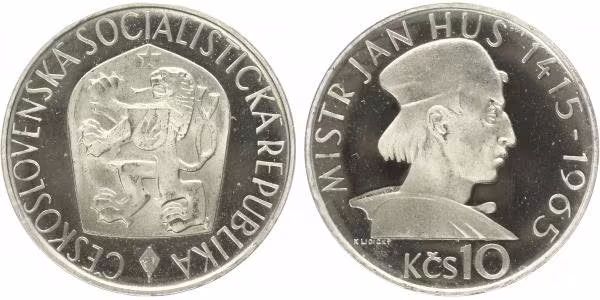 10 Kčs 1965 - Mistr Jan Hus, PROOF