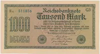 Německo, 1000 Mark 1922, vod. Gitter, modrozelené 6-místné číslo, Ro.75n