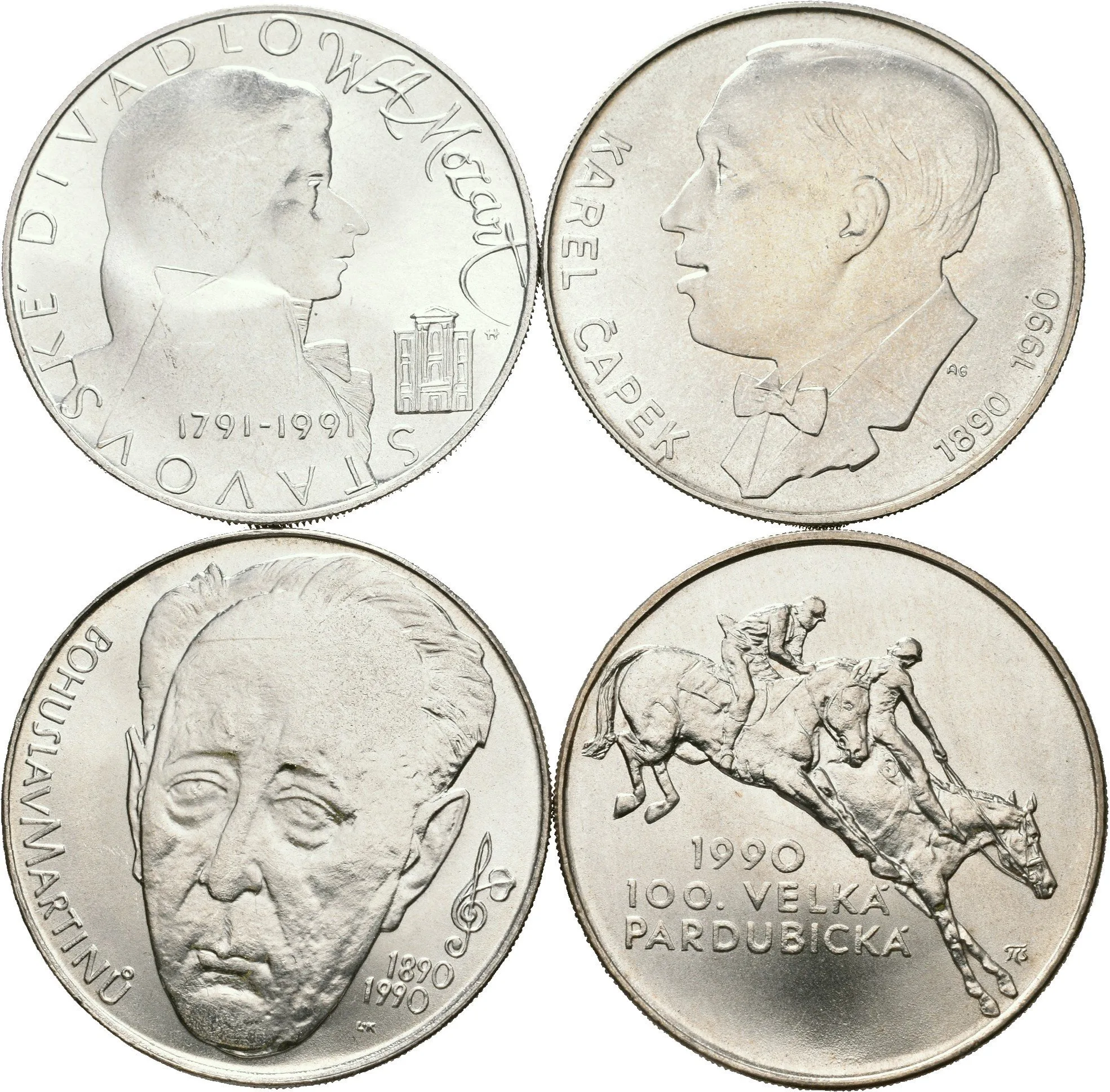 Soubor mincí 100 Kčs 1990 - Velká pardubická, bez punců, Martinů, — 1