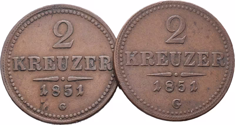 2 Krejcar 1851 G - lot 2 kusy