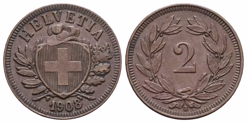 Švýcarsko, 2 Rappen 1908