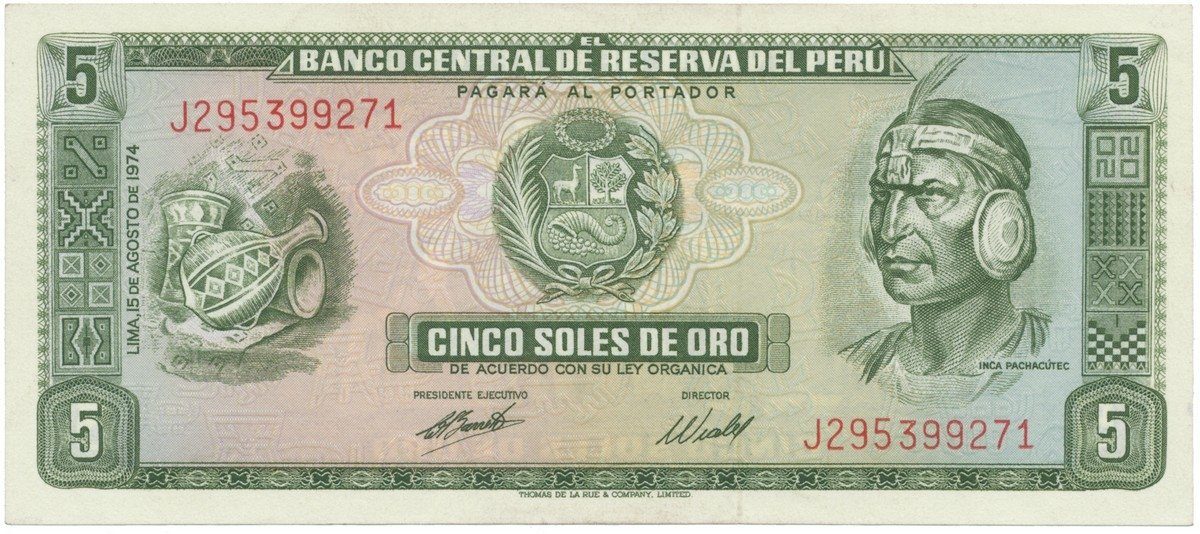 Peru, 5 Soles de Oro 1973~1974, P.99c