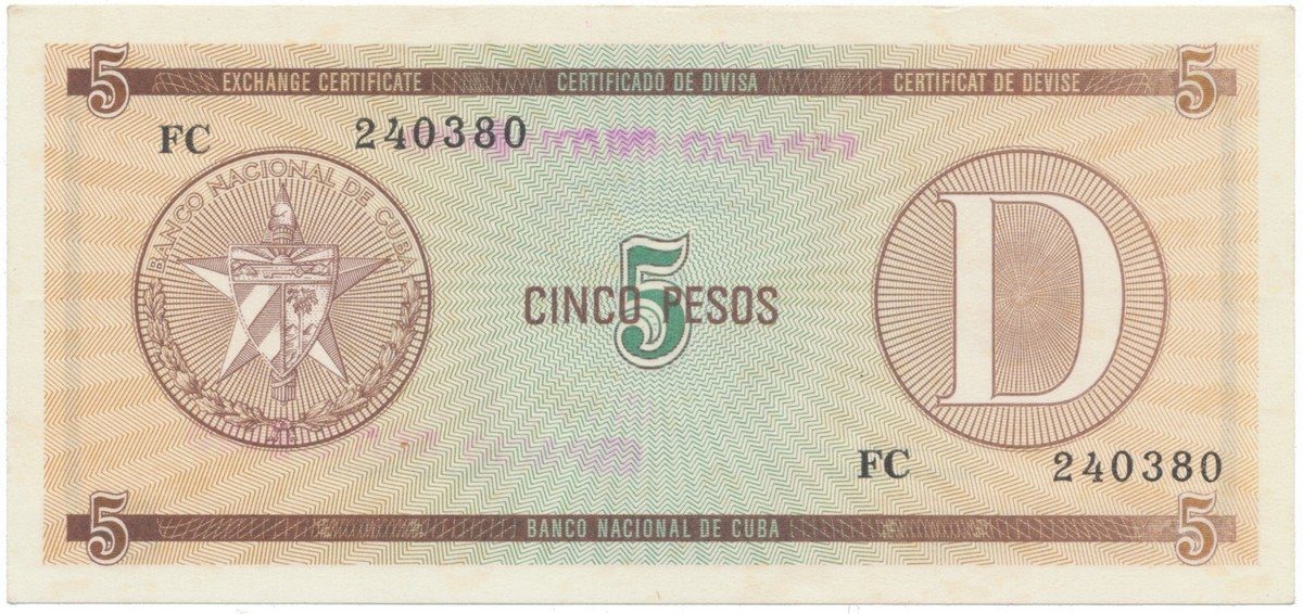 Kuba, 5 Pesos b.d., série D, P.FX29
