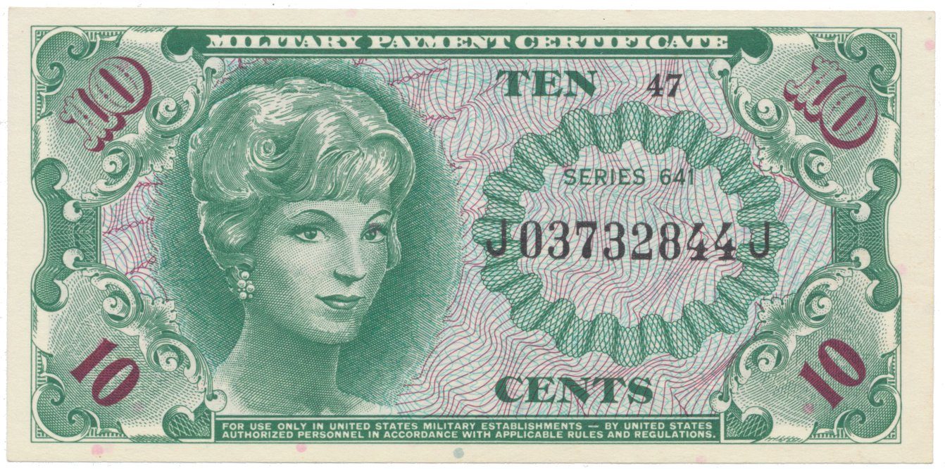 USA, vojenské vydání MPC, 10 Cents (1965), P.M58