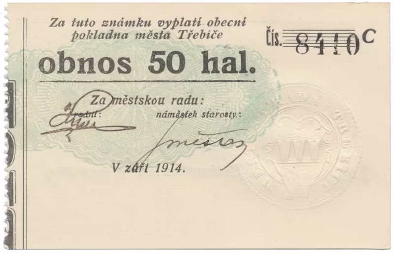 Třebíč - město, 50 hal září 1914, série C, HH.223.5.9b