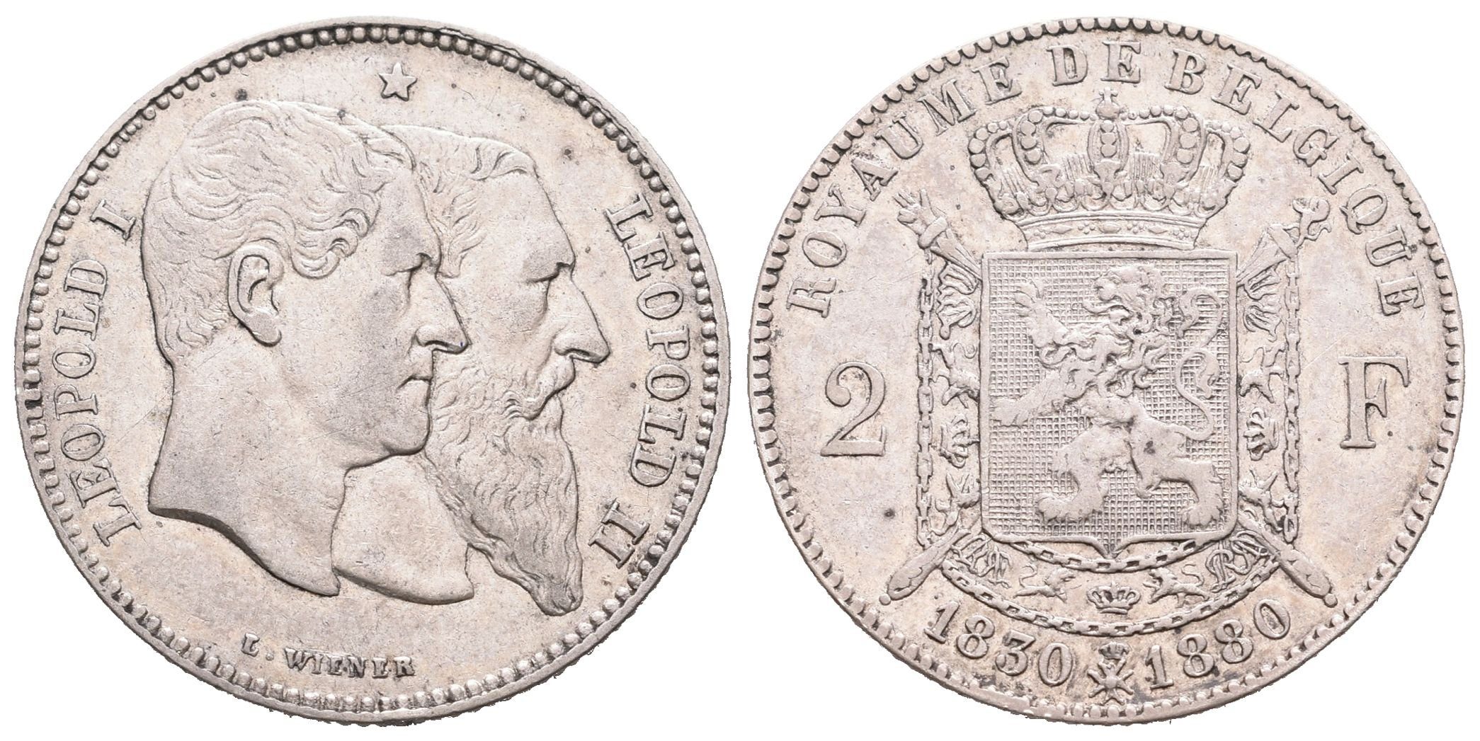 Belgie, 2 Frank 1880 - Jubilejní