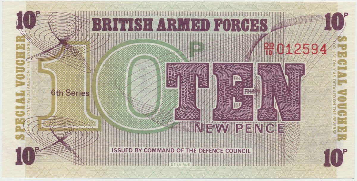 Velká Británie, 10 New Pence (1972), BAF - vojenské vydání, tisk TDLR, P.M45a