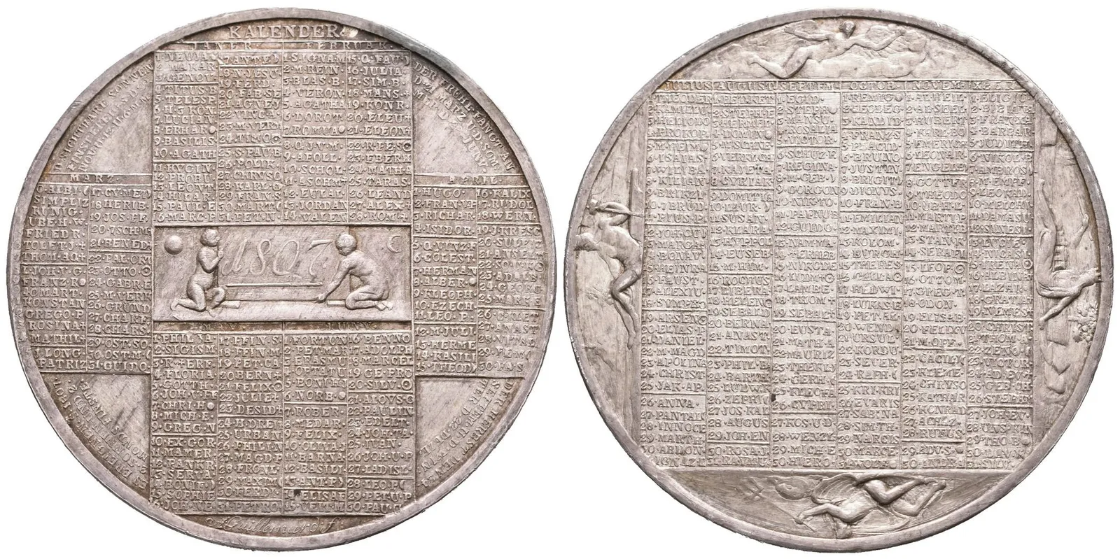 AR Medaile 1807 - Kalendářní. Uprostřed dva putti drží desku s letopočtem 1807, — 1