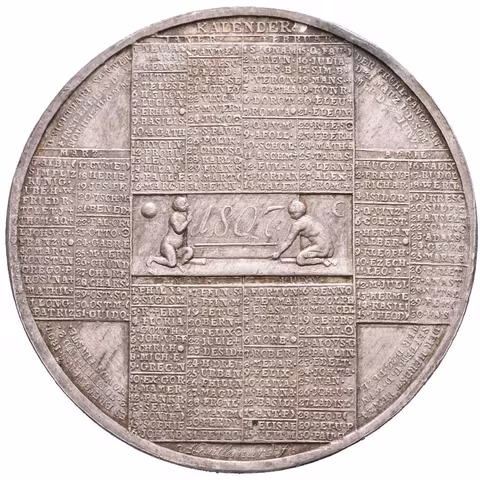 AR Medaile 1807 - Kalendářní. Uprostřed dva putti drží desku s letopočtem 1807,