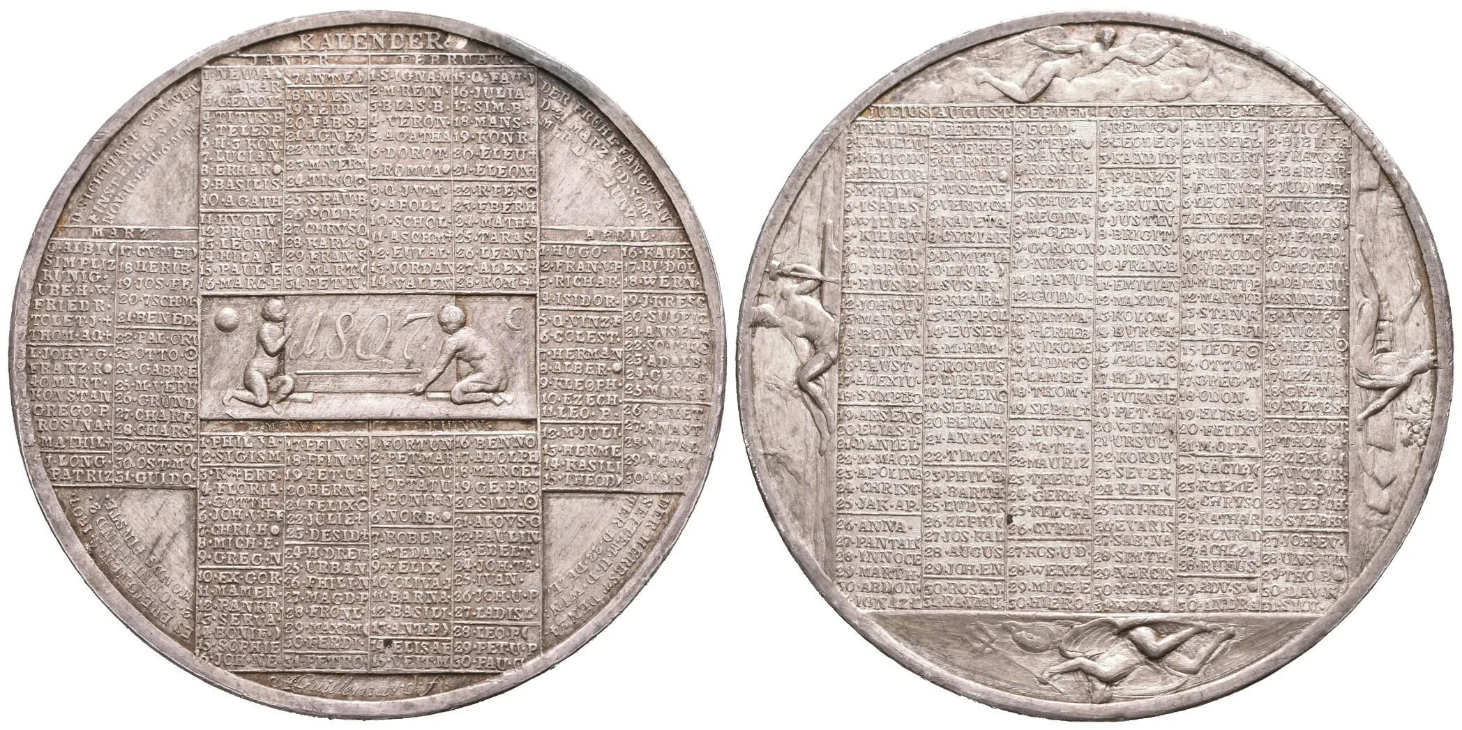 AR Medaile 1807 - Kalendářní. Uprostřed dva putti drží desku s letopočtem 1807, — 1