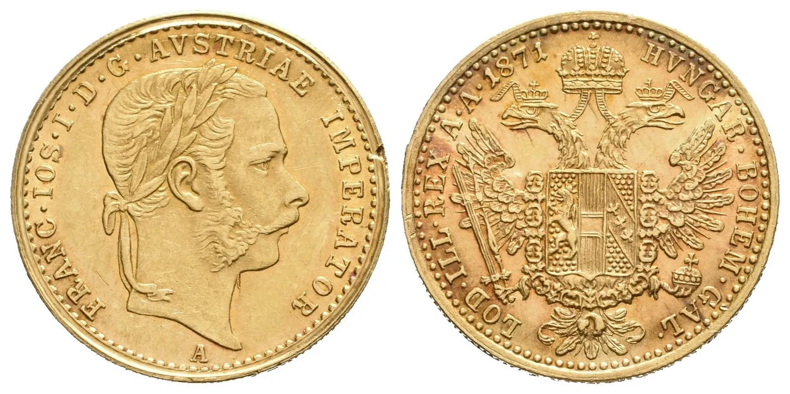 Dukát 1871 A, velmi pěkná zachovalost, lesk v ploše, patina, — 1