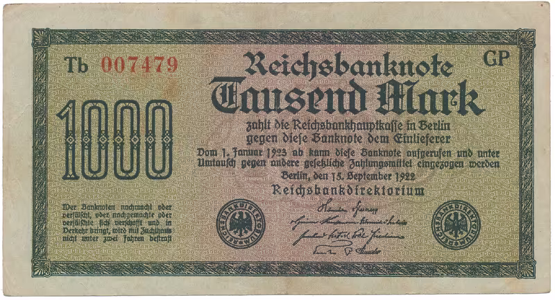 Německo, 1000 Mark 1922, vod. Wellen, 6-místné číslo, Ro.75q