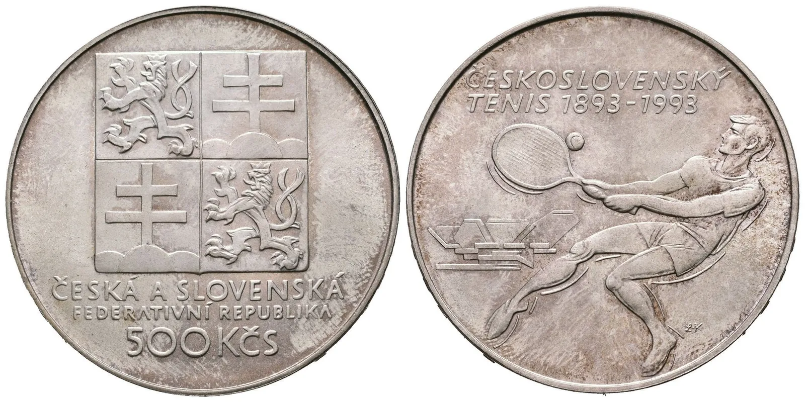 500 Kčs 1993 - Československý tenis, Aurea.195, lesk, tmavá patina — 1