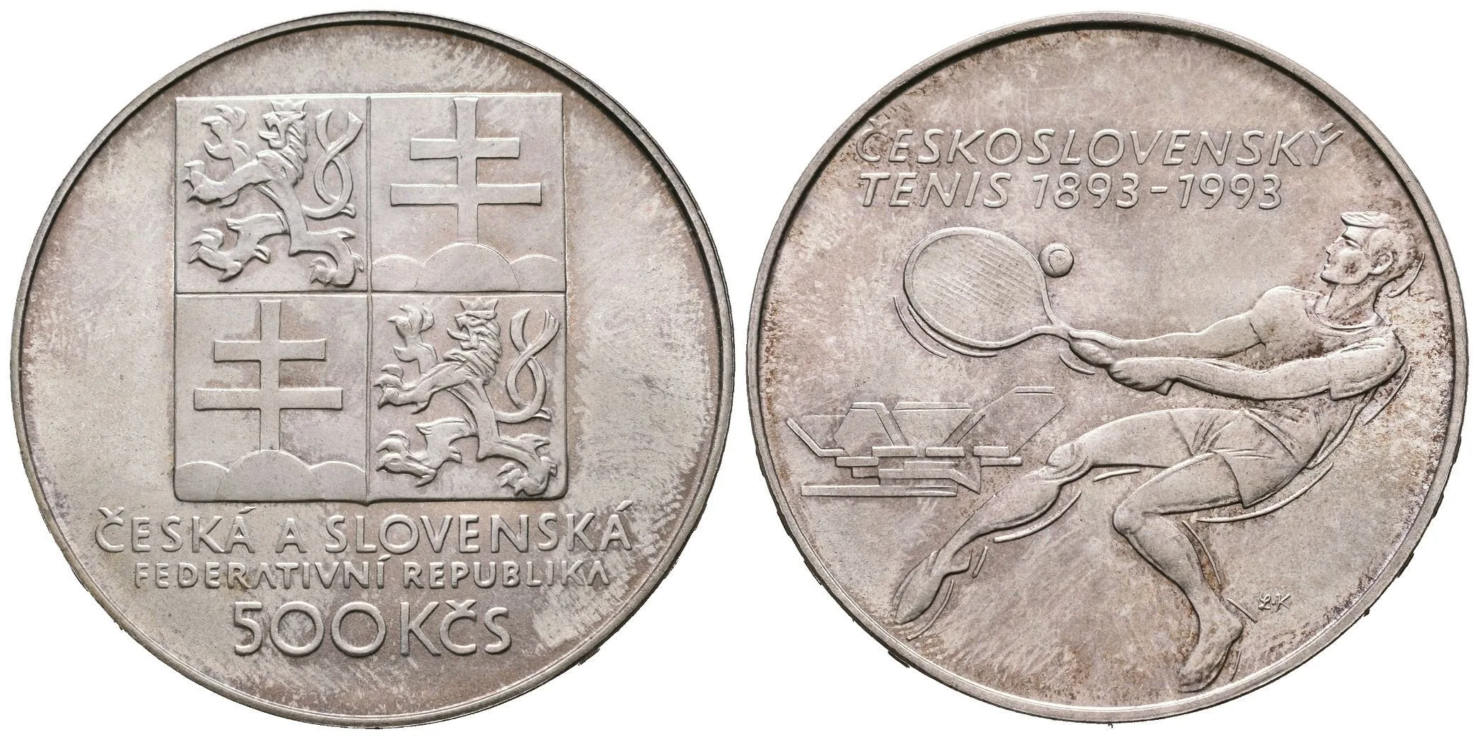 500 Kčs 1993 - Československý tenis, Aurea.195, lesk, tmavá patina — 1